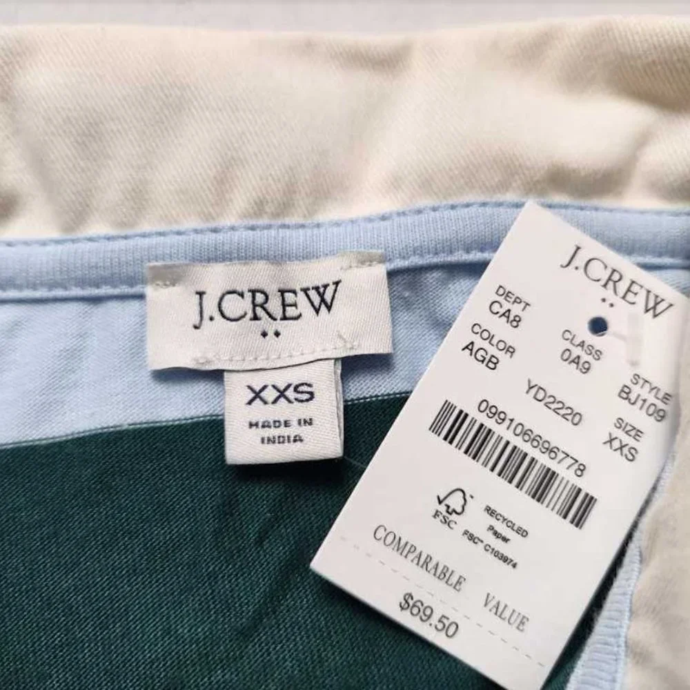 New women's  J Crew Factory long sleeve rugby stripe polo shirt blue green - Picture 6 of 10